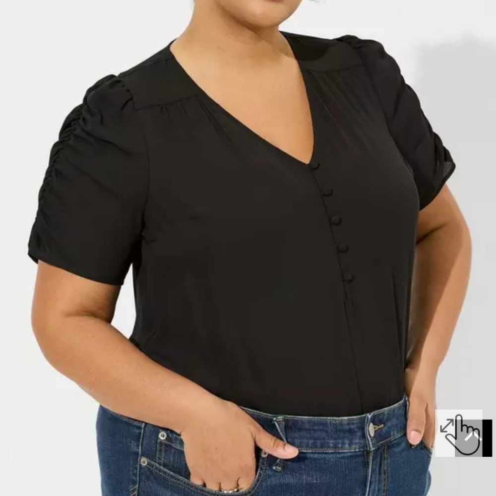 Torrid Harper Georgette V-Neck Ruched Sleeve Blouse